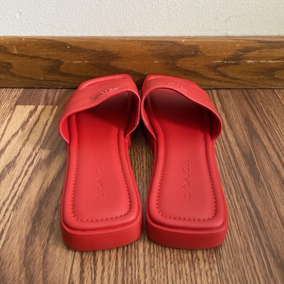 Coach Women Size 8.5B Bright Poppy Slip-On Square Toe Fiona Leather Sandal NWB - Picture 7 of 16